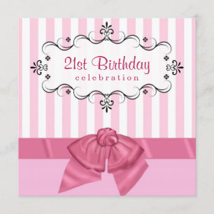 21st Birthday Party Invitations - Pink & White