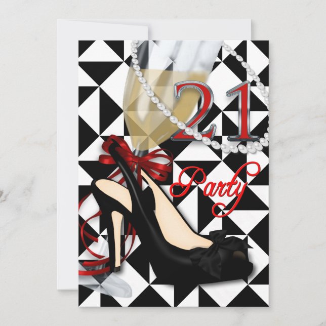 21st Birthday Party Invitations - Woman, B/W Heels (Front)