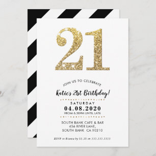 21ST BIRTHDAY PARTY INVITE modern gold glitter