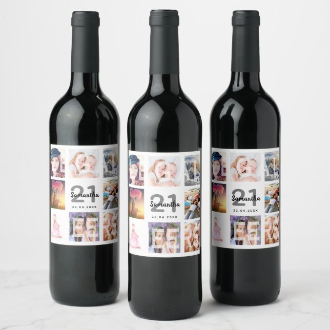 21st birthday party legal cheers photo collage wine label (Bottles)