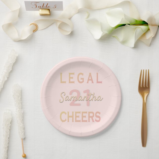 21st birthday party legal cheers rose gold pink paper plate (Wedding)