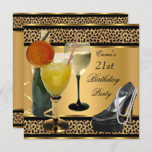 21st Birthday Party Leopard Drinks Shoe Invitation