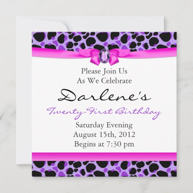 21st Birthday Party Leopard Funky Diva Purple Invitation (Front)
