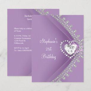 21st Birthday Party Lilac Heart Diamond Jewel Invitation