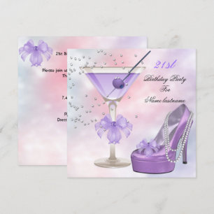 21st Birthday Party Lilac Martini Purple Pink Invitation