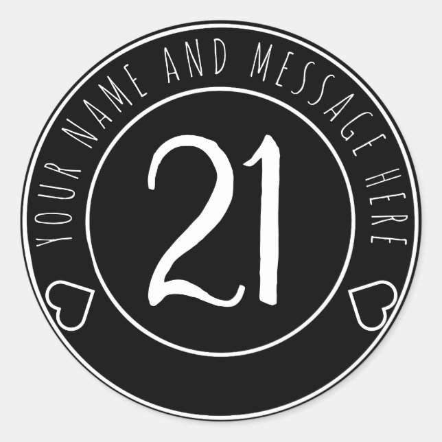 21st Birthday Party Modern Black and White Classic Round Sticker (Front)