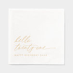 21st Birthday Party Modern Elegant Gold Foil Napkins<br><div class="desc">Celebrate in style with these “hello 21” birthday party napkins, designed for a modern and memorable twenty-first birthday. The elegant script paired with a minimal, minimalist layout creates a look that feels both simple and stylish. Perfect for a chic 21st birthday celebration, these gold napkins elevate your party décor while...</div>