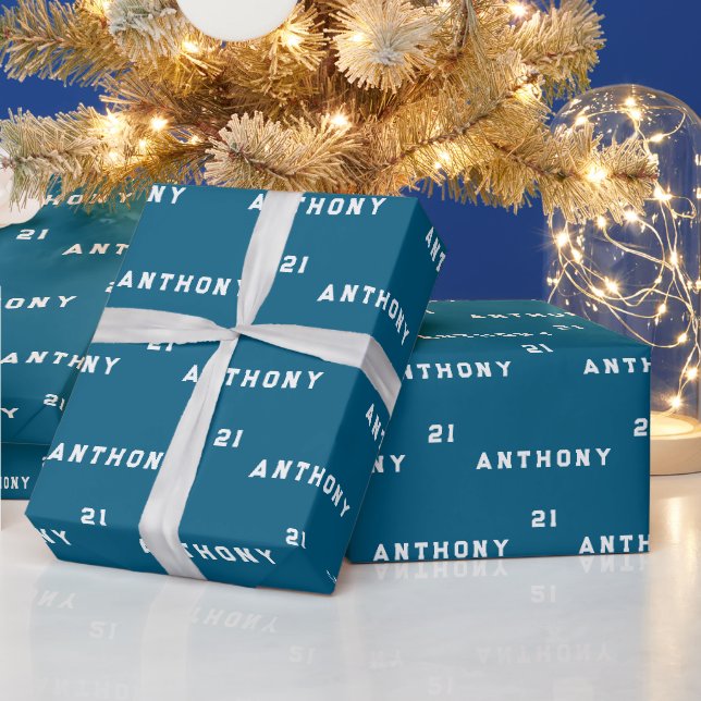 21st Birthday Party Name Blue Modern Pattern Wrapping Paper (Holidays)