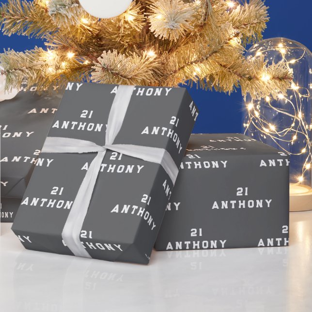 21st Birthday Party Name Grey Modern Pattern Wrapping Paper (Holidays)