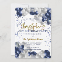 21st Birthday Party Navy Balloons