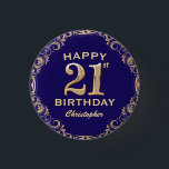 21st Birthday Party Navy Blue and Gold Glitter 3 Cm Round Badge<br><div class="desc">21st Birthday Party Navy Blue and Gold Glitter Frame Button. For further customisation,  please click the "Customise it" button and use our design tool to modify this template.</div>