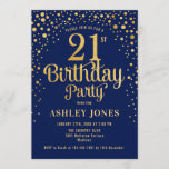 21st Birthday Party - Navy & Gold Invitation<br><div class="desc">21st Birthday Party Invitation.
Elegant design in navy blue and faux glitter gold. Features stylish script font and confetti. Message me if you need custom age.</div>