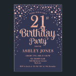21st Birthday Party - Navy & Rose Gold Invitation<br><div class="desc">21st Birthday Party Invitation.
Elegant design in navy and faux glitter rose gold. Features stylish script font and confetti. Message me if you need custom age.</div>