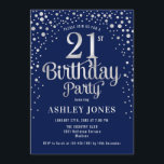 21st Birthday Party - Navy & Silver Invitation<br><div class="desc">21st Birthday Party Invitation.
Elegant design in dark navy blue and faux glitter silver. Features stylish script font and confetti. Message me if you need custom age.</div>