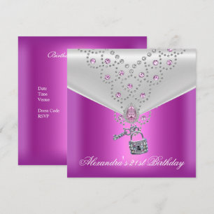21st Birthday Party Overlay Pink Jewel Key Lock 2 Invitation