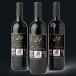21st birthday party photo black gold cheers script wine label<br><div class="desc">A bottle label for a 21st birthday party. Personalise and add 3 of your own photos, a name, age 21 and a date. Date of birth or the date of the party. Golden coloured letters. The word: Cheers, in faux gold written with a trendy hand lettered style script. Elegant, classic...</div>