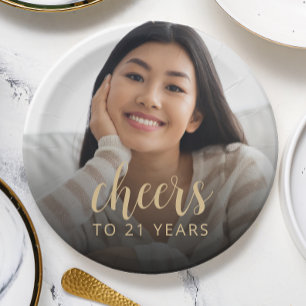 21st Birthday Party Photo Cheers Paper Plate