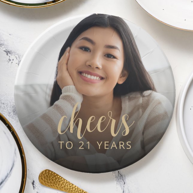 21st Birthday Party Photo Cheers Paper Plate (Creator Uploaded)