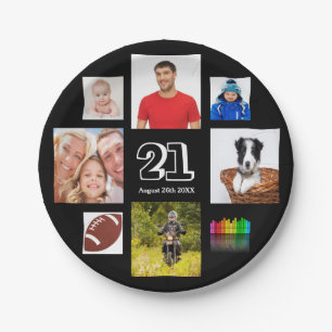 21st birthday party photo collage guy black paper plate