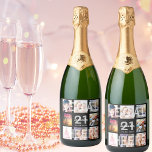 21st birthday party photo collage legal black sparkling wine label<br><div class="desc">A bottle label for a 21st birthday party, celebrating her life with a collage of 8 of your photos. Personalise and add a name, age 21 and a date. Date of birth or the date of the party. White and grey coloured letters. Elegant, chic black background colour. The text: Legal...</div>