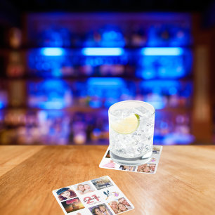 21st birthday party photo collage square paper coaster