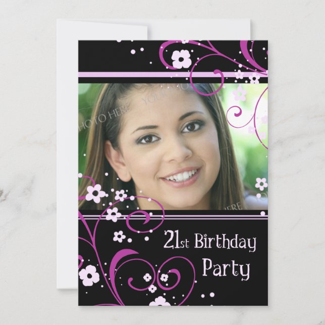 21st Birthday Party Photo Invitation Card (Front)