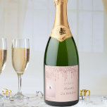 21st birthday party photo rose gold glitter drips sparkling wine label<br><div class="desc">A sparkling wine label for a girly and glamourous 21st (or any age) birthday party. A faux rose gold metallic looking background with an elegant faux rose gold glitter drips, paint drip look. Add your own photo of the birthday girl. The text: The name is written in dark rose gold...</div>