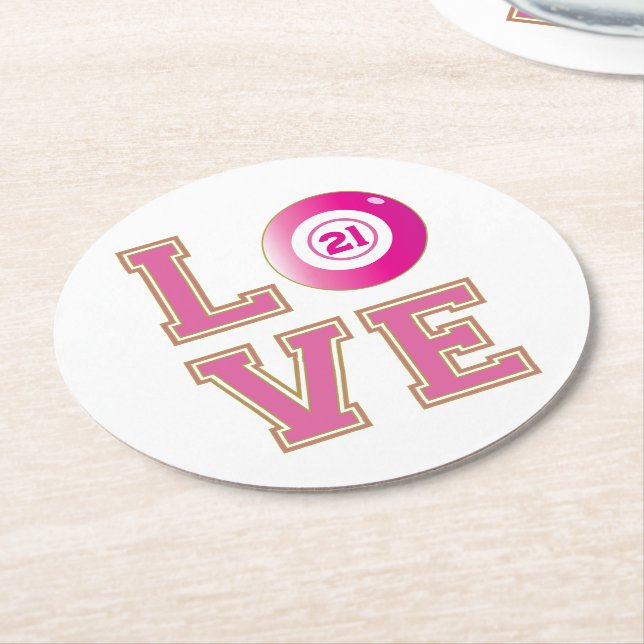 21st Birthday Party Pink Bingo Ball Personalised Round Paper Coaster (Angled)
