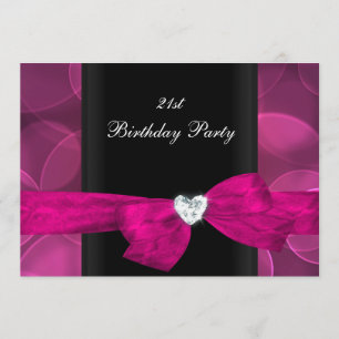 21st Birthday Party Pink Black White Bubbles Invitation