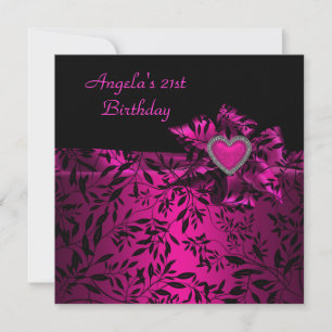 21st Birthday Party Pink Bow Black Floral  21 Invitation