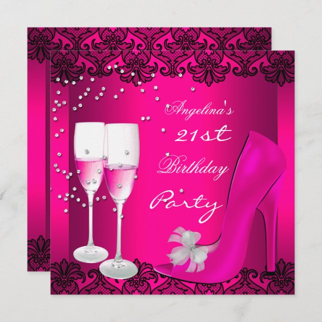 21st Birthday Party Pink Champagne High Heel Shoes Invitation (Front/Back)
