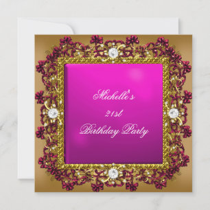 21st Birthday Party Pink Gold Diamond Jewel 3 Invitation
