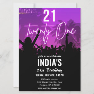 21st Birthday Party Pink Neon Invitation