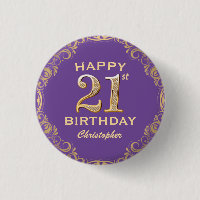 21st Birthday Party Purple and Gold Glitter Frame