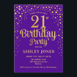 21st Birthday Party - Purple & Gold Invitation<br><div class="desc">21st Birthday Party Invitation.
Elegant design in royal purple and faux glitter gold. Features stylish script font and confetti. Message me if you need custom age.</div>