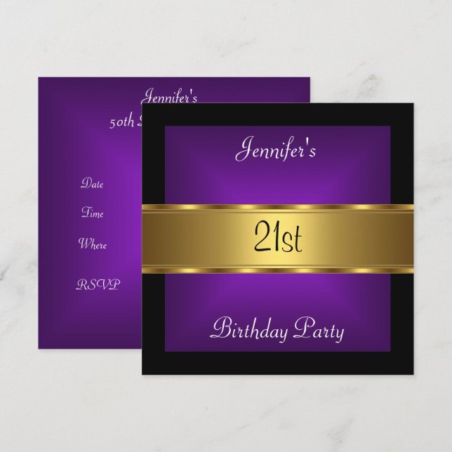 21st birthday Party Purple Gold Invitation (Front/Back)
