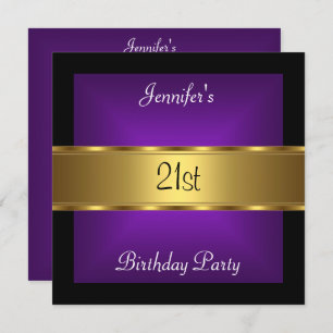 21st birthday Party Purple Gold Invitation