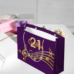 21st Birthday party purple gold music notes Large Gift Bag<br><div class="desc">Girly Purple background with faux gold music notes for a 21st birthday. Templates for the age 21 and name.  The name is written in a hand-lettered style script.  Golden letters and number.</div>