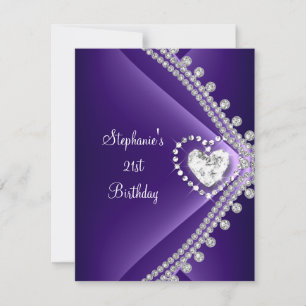 21st Birthday Party Purple Heart Diamond Jewel Invitation