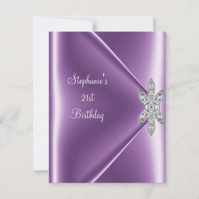 21st Birthday Party Purple Mauve Diamond Jewel Invitation (Front)