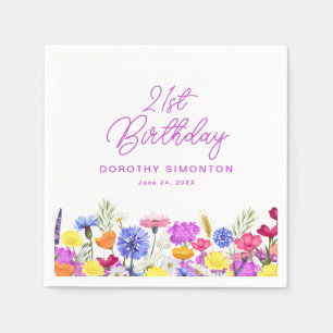 21st Birthday Party Purple Wildflower Custom Napkin