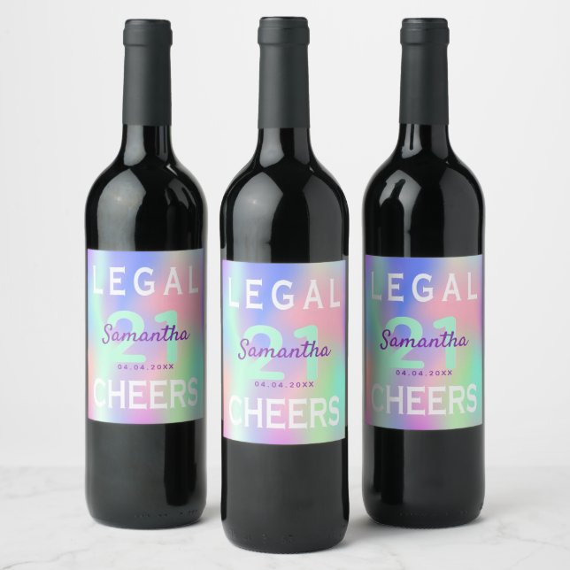 21st birthday party rainbow legal monogram wine label (Bottles)