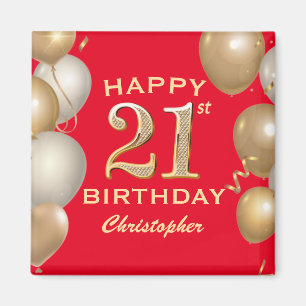 21st Birthday Party Red and Gold Balloons Magnet