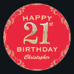 21st Birthday Party Red and Gold Glitter Frame Classic Round Sticker<br><div class="desc">21st Birthday Party Red and Gold Glitter Frame Sticker. For further customisation,  please click the "Customise it" button and use our design tool to modify this template.</div>