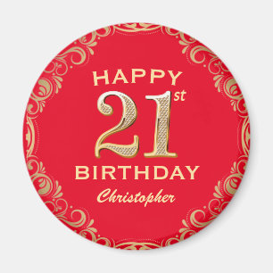 21st Birthday Party Red and Gold Glitter Frame Magnet