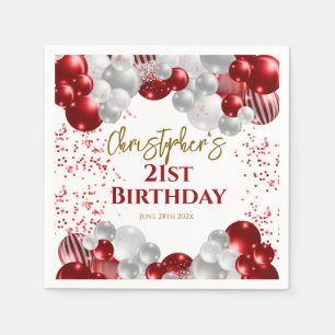 21st Birthday Party Red Balloons Napkin