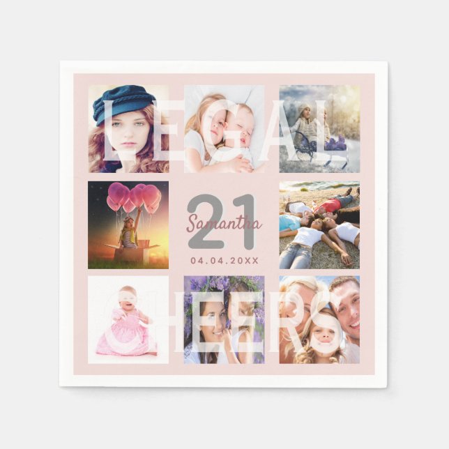 21st birthday party rose gold blush legal photo napkin (Front)