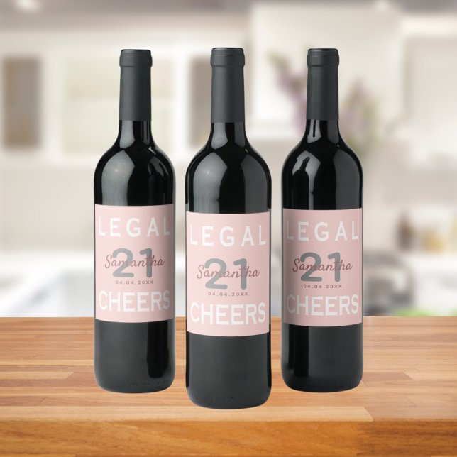21st birthday party rose gold blush pink legal wine label (Creator Uploaded)