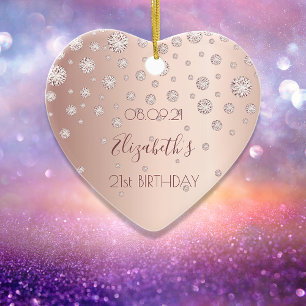 21st birthday party rose gold diamonds name ceramic ornament