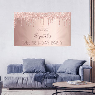 21st birthday party rose gold drips banner